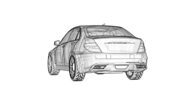 Sports Sedan Rotates Circle Animation Contour Lines — Stock Video