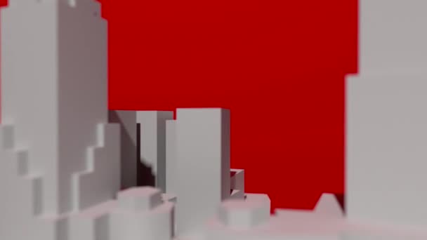 En modell av staden New York. Kameran flyger mellan byggnaderna och stiger något uppåt så att hela staden kan ses. 3D-rendering. — Stockvideo