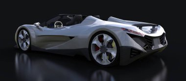 Gümüş kavramsal cabriolet şehir etrafında sürüş ve parça siyah bir arka plan üzerinde yarış için spor. 3D render