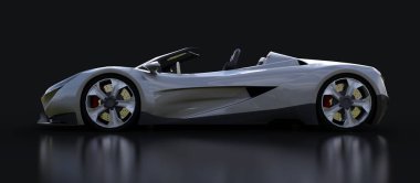 Gümüş kavramsal cabriolet şehir etrafında sürüş ve parça siyah bir arka plan üzerinde yarış için spor. 3D render
