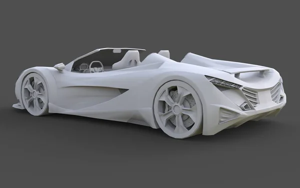灰色の背景にスポーツ車の転換の白いプラスチック概念モデル レンダリング — ストック写真