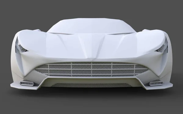 White plastic conceptual model of a sports car convertible on a gray background. 3d rendering