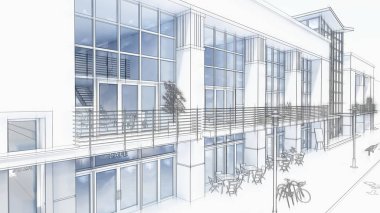 Ticaret ve ofis merkezi birçok Mağazalar, kafeler ve restoranlar ile. Kentsel çevre kültür ve eğlence alanı. 3D render