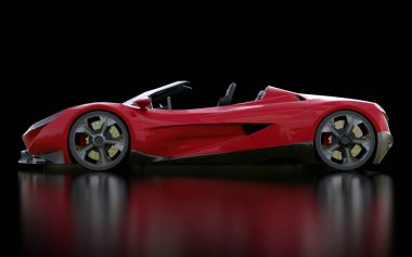Kırmızı kavramsal cabriolet şehir etrafında sürüş ve parça siyah bir arka plan üzerinde yarış için spor. 3D render