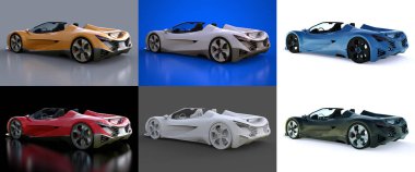 Şehir etrafında sürüş ve parça yarış için kavramsal spor cabriolet ayarlayın. 3D render