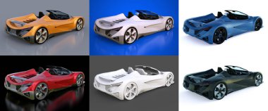 Şehir etrafında sürüş ve parça yarış için kavramsal spor cabriolet ayarlayın. 3D render