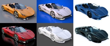 Şehir etrafında sürüş ve parça yarış için kavramsal spor cabriolet ayarlayın. 3D render