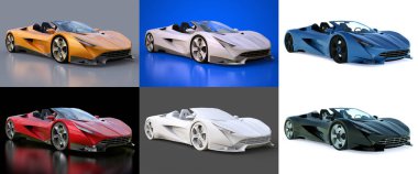 Şehir etrafında sürüş ve parça yarış için kavramsal spor cabriolet ayarlayın. 3D render