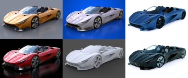 Şehir etrafında sürüş ve parça yarış için kavramsal spor cabriolet ayarlayın. 3D render.