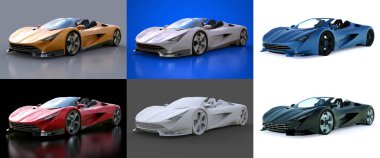 Şehir etrafında sürüş ve parça yarış için kavramsal spor cabriolet ayarlayın. 3D render.