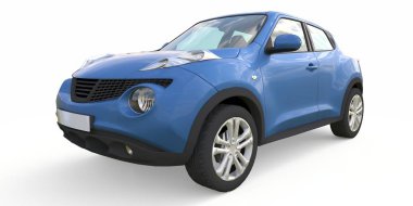 Hafif mavi küçük araba crossover Suv. 3D render