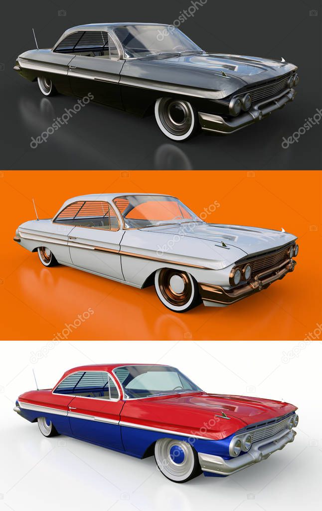 Set old American car in excellent condition. 3d rendering