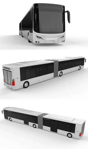 Set Large City Bus Additional Elongated Part Large Passenger Capacity — Stock Photo, Image