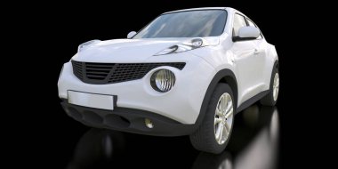 Küçük araba crossover Suv siyah arka plan üzerine beyaz. 3D render