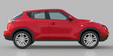 Kırmızı metalik küçük araba crossover Suv. 3D render