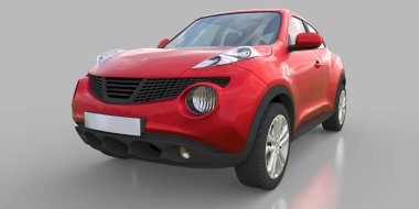 Kırmızı metalik küçük araba crossover Suv. 3D render