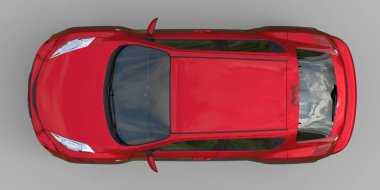 Kırmızı metalik küçük araba crossover Suv. 3D render