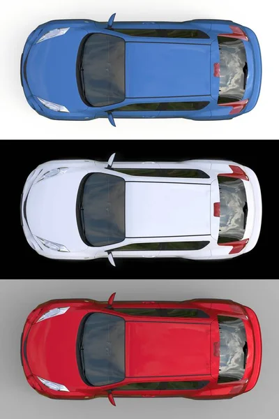 Conjunto Azul Claro Blanco Rojo Suv Crossover Subcompacto Renderizado —  Fotos de Stock