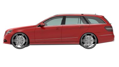 Büyük kırmızı aile şirketi araba ile bir sportif ve aynı zaman rahat kullanım itibariyle. 3D render.