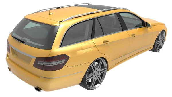 Großer gelber Familienunternehmenswagen mit sportlichem und zugleich komfortablem Fahrverhalten. 3D-Darstellung. — Stockfoto