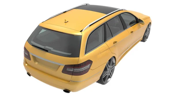 Large yellow family business car with a sporty and at the same time comfortable handling. 3d rendering. — Stock Photo, Image