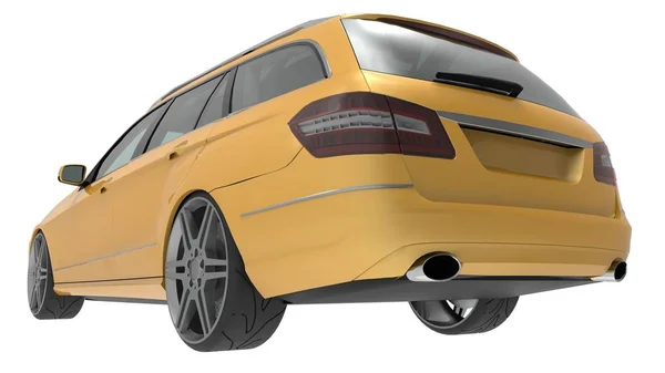 Duży rodzinny biznes żółty samochód sportowy i w tym samym czasie wygodną obsługę. renderowania 3D. — Zdjęcie stockowe