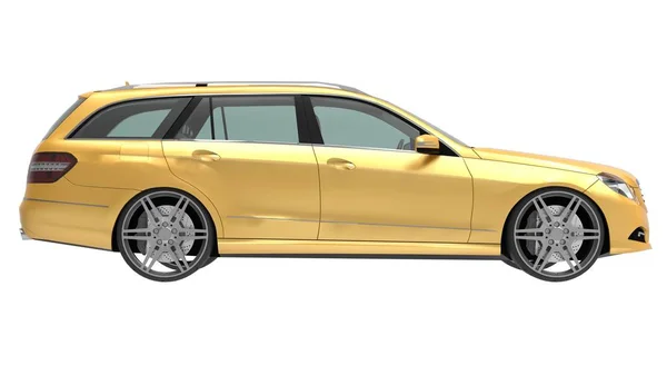 Grote gele familiebedrijf auto met een sportieve en op de dezelfde tijd comfortabele behandeling. 3D-rendering. — Stockfoto