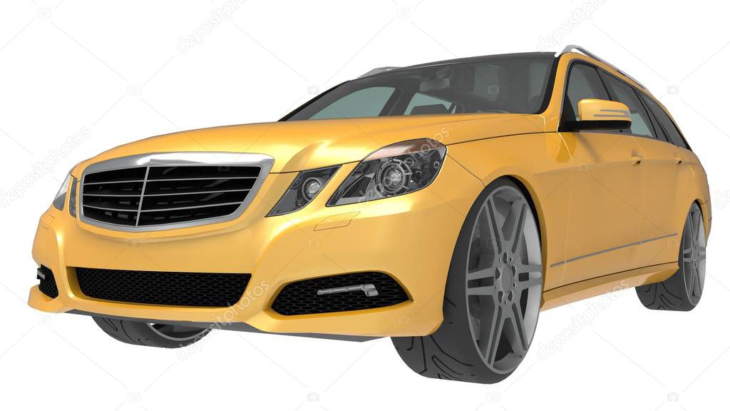 Large yellow family business car with a sporty and at the same time comfortable handling. 3d rendering