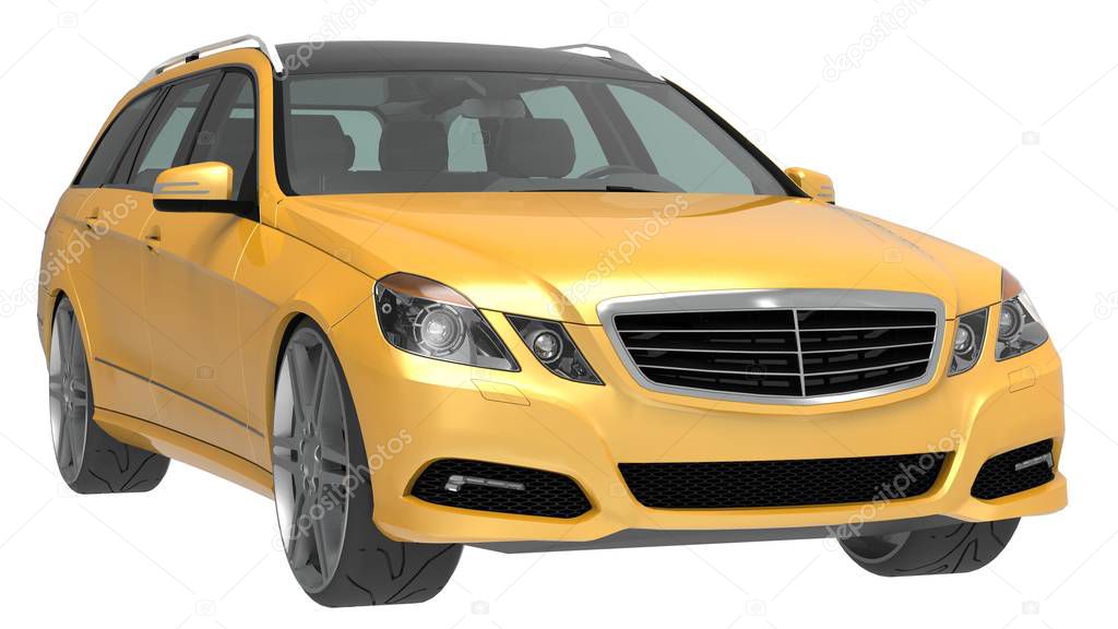 Large yellow family business car with a sporty and at the same time comfortable handling. 3d rendering.