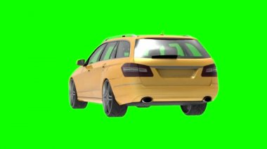 Büyük sarı aile şirketi araba ile bir sportif ve yeşil zemin üzerine aynı zaman rahat kullanım itibariyle. 3D render.