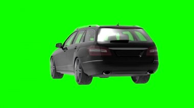 Büyük siyah aile şirketi araba ile bir sportif ve yeşil zemin üzerine aynı zaman rahat kullanım itibariyle. 3D render.