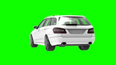 Büyük beyaz aile şirketi araba ile bir sportif ve yeşil zemin üzerine aynı zaman rahat kullanım itibariyle. 3D render.