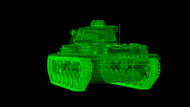 第二次世界大戦ドイツ戦車の緑のホログラムは 軸を中心に展開します ループ動画 — ストック動画