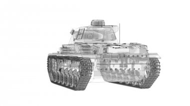 İkinci Dünya Savaşı Alman tank siyah hologram bir ekseni etrafında döner. Döngü video.