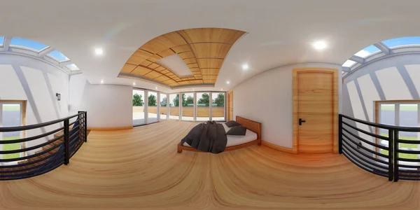 Illustration Spherical 360 Degrees Seamless Panorama Bedroom Interior Design — Stock Photo, Image