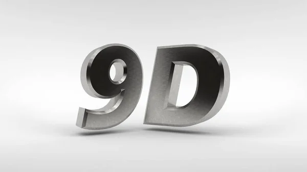 Metal 9D logo isolated on white background with reflection effect. 3d rendering