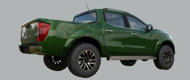 Yeşil ticari araç kamyon Çift Kişilik taksi ile. Insignia logolar ve etiketleri için temiz boş bir beden olmadan makine. 3D render
