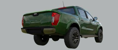 Yeşil ticari araç kamyon Çift Kişilik taksi ile. Insignia logolar ve etiketleri için temiz boş bir beden olmadan makine. 3D render