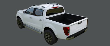Ticari araç kamyon Çift Kişilik taksi ile beyaz. Insignia logolar ve etiketleri için temiz boş bir beden olmadan makine. 3D render