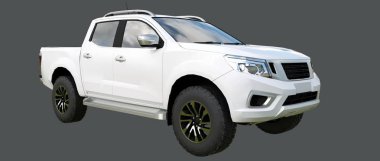 Ticari araç kamyon Çift Kişilik taksi ile beyaz. Insignia logolar ve etiketleri için temiz boş bir beden olmadan makine. 3D render