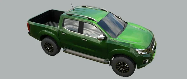 Zielony Samochód Dostawczy Samochodu Dostawczego Double Cab Maszyna Bez Insygnia — Zdjęcie stockowe