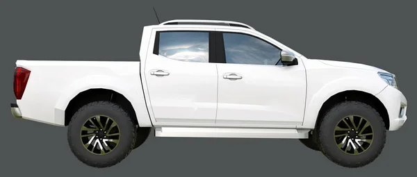 White commercial vehicle delivery truck with a double cab. Machine without insignia with a clean empty body to accommodate your logos and labels. 3d rendering