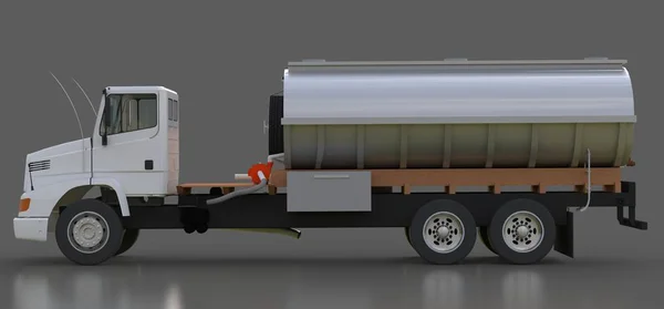 Velký Bílý Kamion Tanker Leštěného Kovu Přívěsu Pohledy Všech Stran — Stock fotografie