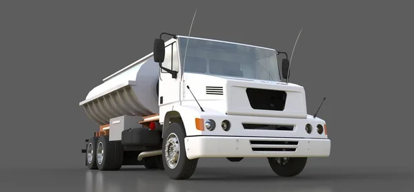 Großer Weißer Lkw Tankwagen Mit Einem Polierten Metallanhänger Ansichten Von — Stockfoto