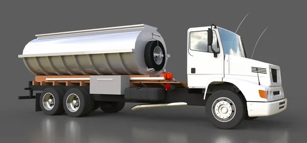 Velký Bílý Kamion Tanker Leštěného Kovu Přívěsu Pohledy Všech Stran — Stock fotografie