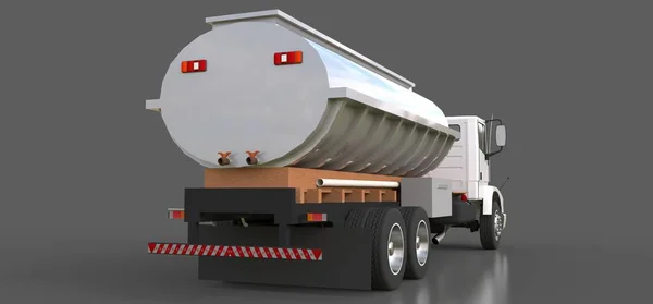 Duży Biały Ciężarówka Cysterna Polerowanego Metalu Przyczepy Widoki Wszystkich Stron — Zdjęcie stockowe