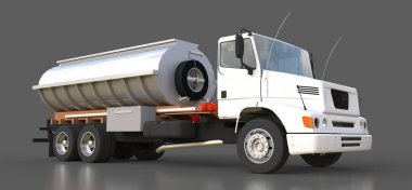 Parlak metal römork ile büyük beyaz kamyon tanker. Her taraftan kez izlendi. 3D çizim