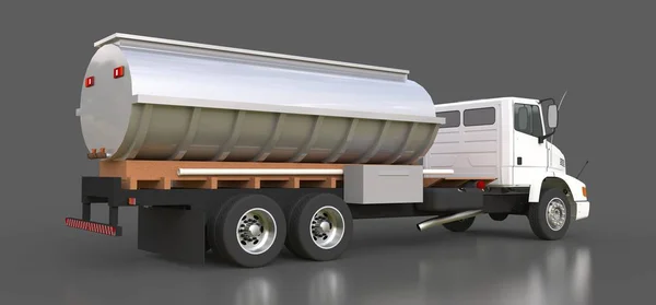 Large White Truck Tanker Polished Metal Trailer Views All Sides — Stock Photo, Image