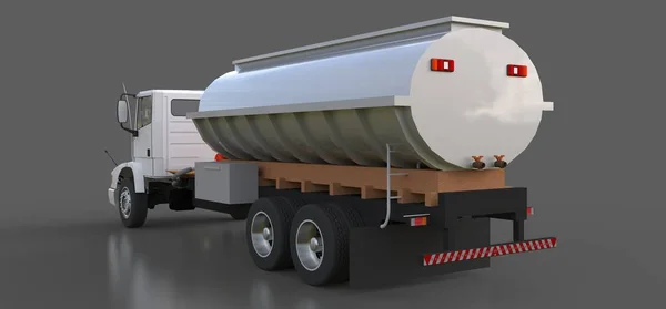 Duży Biały Ciężarówka Cysterna Polerowanego Metalu Przyczepy Widoki Wszystkich Stron — Zdjęcie stockowe