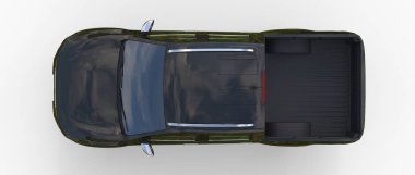 Siyah ticari araç kamyon Çift Kişilik taksi ile. Insignia logolar ve etiketleri için temiz boş bir beden olmadan makine. 3D render
